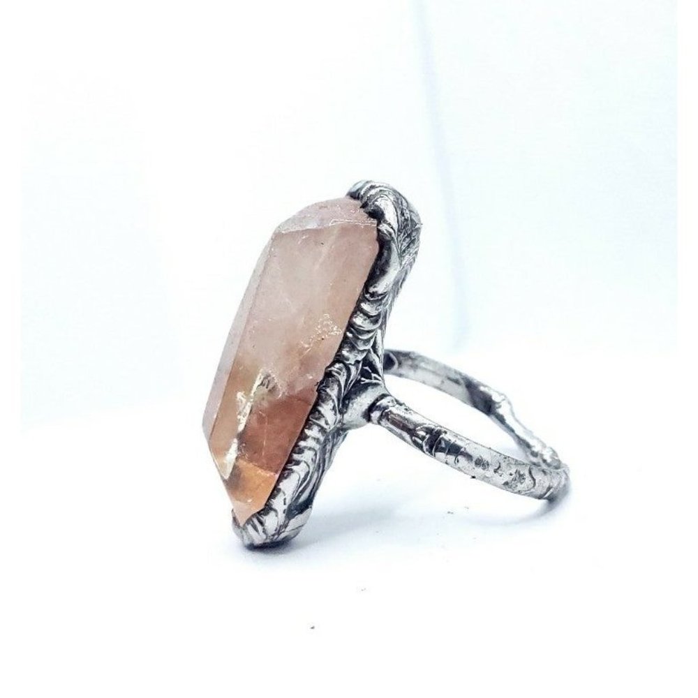 Trade w Christine 🐉 Hand Crafted Pink Aura Quartz Crystal Stainless steel ring - Picture 5 of 12